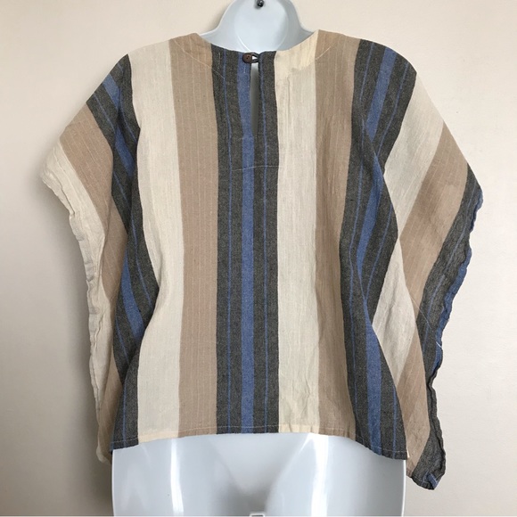 Zig Zag Asian Collection Striped Poncho Top Cotton Made in Nepal Boxy Lagenlook - Picture 5 of 9